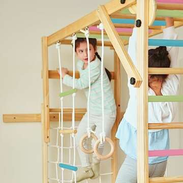 Avenlur Grove 8-in-1 Indoor Jungle Gym with Gymnastic Rings, Climbing Rope, Swing, Slide, Monkey Bar...