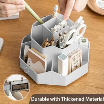 WDTGJRIP Pencil Pen Holder for Desk,9 Slots 360 Degree Rotating Desk Organizers,Desktop Storage Stationery Supplies Organizer, Cute Pencil Cup Pot For Office, School, Home (white)