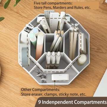 WDTGJRIP Pencil Pen Holder for Desk,9 Slots 360 Degree Rotating Desk Organizers,Desktop Storage Stationery Supplies Organizer, Cute Pencil Cup Pot For Office, School, Home (white)