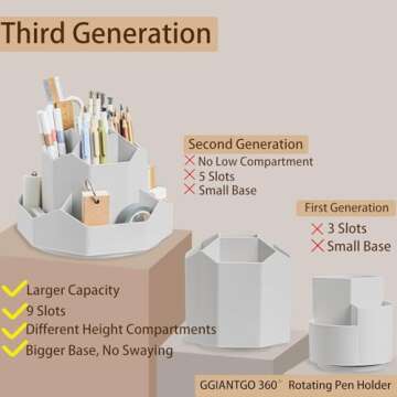 WDTGJRIP Pencil Pen Holder for Desk,9 Slots 360 Degree Rotating Desk Organizers,Desktop Storage Stationery Supplies Organizer, Cute Pencil Cup Pot For Office, School, Home (white)