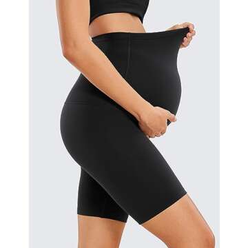 CRZ YOGA Womens Butterluxe Maternity Biker Shorts Over The Belly 6" - Pregnancy Yoga Workout Activewear Black Small