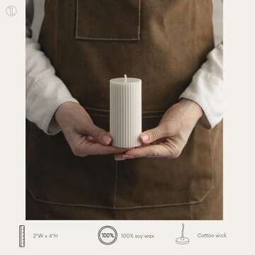 LAWA Roman Tall Ribbed Pillar Candle - Scented Soy Wax Stripped Dinner Candle | Classic Aesthetic De...