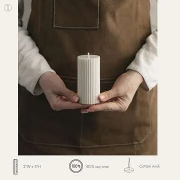 LAWA Roman Tall Ribbed Pillar Candle - Scented Soy Wax Stripped Dinner Candle | Classic Aesthetic De...