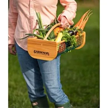 Gardener's Supply Company Large Garden Harvest Basket | Versatile Gardening & Vegetable Gathering Hod | Natural Smooth Pine - Maple Frame and Coated Mesh | 9"L x 11"W x 11"H