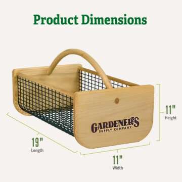 Gardener's Supply Company Large Garden Harvest Basket | Versatile Gardening & Vegetable Gathering Hod | Natural Smooth Pine - Maple Frame and Coated Mesh | 9"L x 11"W x 11"H