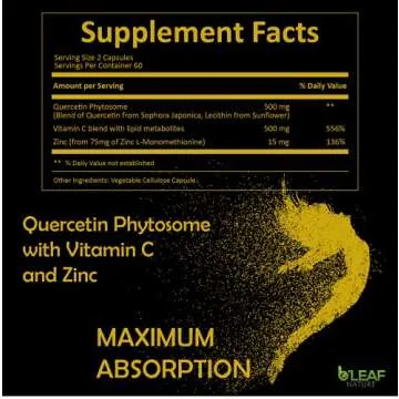 B'Leaf Nature Quercetin Phytosome with Vitamin C and Zinc - 1000mg Enhanced Formulation Vegetarian Q...