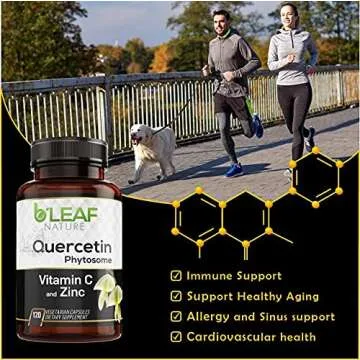 B'Leaf Nature Quercetin Phytosome with Vitamin C and Zinc - 1000mg Enhanced Formulation Vegetarian Quercetin Capsule, Non-GMO, Nature Made Immune Support, Brain Vitamins, Allergy Supplement, 120 Count