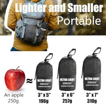 Frelaxy Ultralight Sleeping Bag Liner - Lighter & Compact, 3 Sizes Travel Sheets & Adult Sleep Sack, Comfy Breathable & Silky Soft for Backpacking, Hotel, Camping, Hostels (Gray, 27.5in x 84.6")