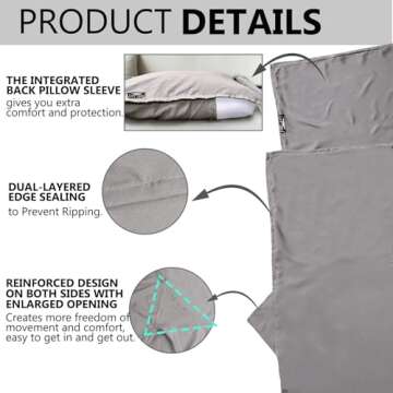 Frelaxy Ultralight Sleeping Bag Liner - Lighter & Compact, 3 Sizes Travel Sheets & Adult Sleep Sack, Comfy Breathable & Silky Soft for Backpacking, Hotel, Camping, Hostels (Gray, 27.5in x 84.6")