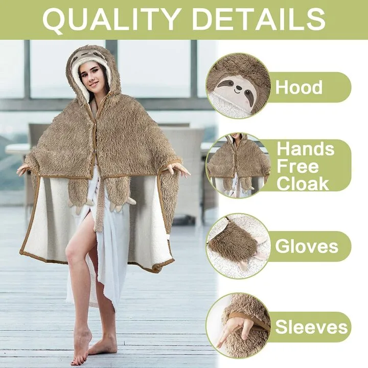 Cozy Sloth Wearable Hooded Blanket for Adults