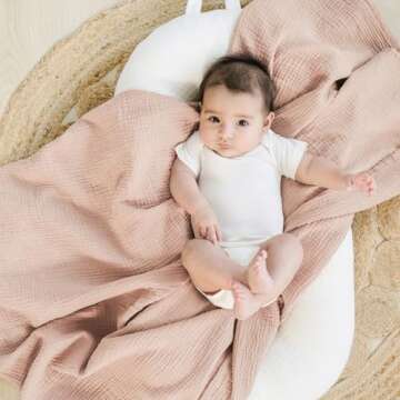 Konssy Muslin Swaddle Blankets for Boys Girls, 2 Pack Receiving Baby Blanket Large 47 x 47 inches, S...