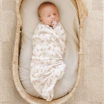 Konssy Muslin Swaddle Blankets for Boys Girls, 2 Pack Receiving Baby Blanket Large 47 x 47 inches, Soft Breathable Swaddling Wrap for Unisex Newborn (Pink, Floral)