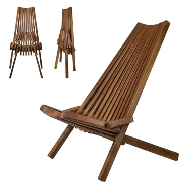 Melino Wooden Folding Chair for Outdoor - Low Profile Acacia Wood Lounge Chair with FSC Certified - ...
