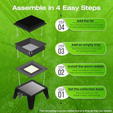 Worm Factory® 360 Black US Made Composting System for Recycling Food Waste at Home – 4 Trays for Efficient Vermicomposting – Durable, Space-Efficient Design, Easy to Assemble, No Odor