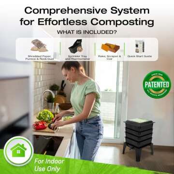 Worm Factory® 360 Black US Made Composting System for Recycling Food Waste at Home – 4 Trays for Efficient Vermicomposting – Durable, Space-Efficient Design, Easy to Assemble, No Odor