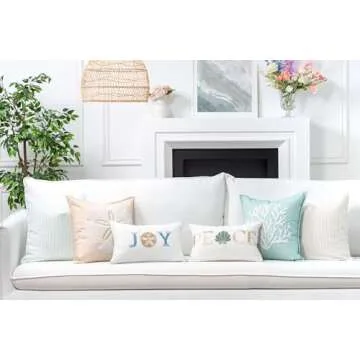 Hofdeco Premium Fall Coastal Patio Indoor Outdoor Bolster Pillow Cover Only, 6"x20" Water Repellent for Backyard, Couch, Neutral Tan Stripe