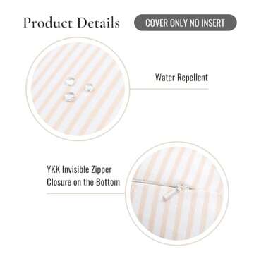 Hofdeco Premium Fall Coastal Patio Indoor Outdoor Bolster Pillow Cover Only, 6"x20" Water Repellent for Backyard, Couch, Neutral Tan Stripe