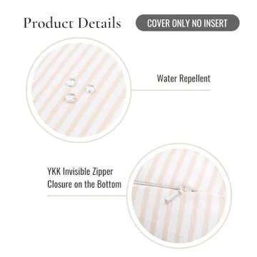 Hofdeco Premium Fall Coastal Patio Indoor Outdoor Bolster Pillow Cover Only, 6"x20" Water Repellent for Backyard, Couch, Neutral Tan Stripe