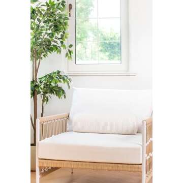 Hofdeco Premium Fall Coastal Patio Indoor Outdoor Bolster Pillow Cover Only, 6"x20" Water Repellent for Backyard, Couch, Neutral Tan Stripe