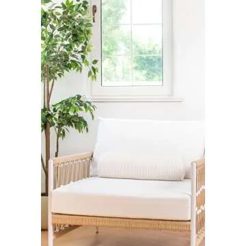 Hofdeco Premium Fall Coastal Patio Indoor Outdoor Bolster Pillow Cover Only, 6"x20" Water Repellent for Backyard, Couch, Neutral Tan Stripe