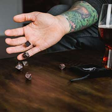 HEIMDALLR Metal DND Dice Set 7pcs - Indestructible Metal Dice Set w/Dice Bag; D&D Dice Set D&D (Dungeons and Dragons Dice Set) w/ D20 Dice - Blacksmith Craft Dice (Weathered Bronze)