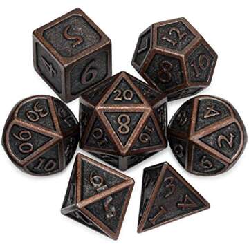 HEIMDALLR Metal DND Dice Set 7pcs - Indestructible Metal Dice Set w/Dice Bag; D&D Dice Set D&D (Dungeons and Dragons Dice Set) w/ D20 Dice - Blacksmith Craft Dice (Weathered Bronze)