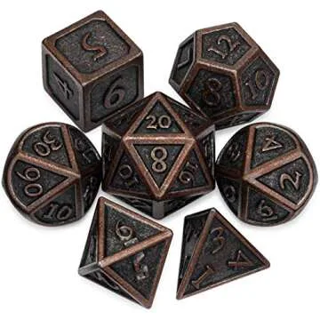HEIMDALLR Metal DND Dice Set 7pcs - Indestructible Metal Dice Set w/Dice Bag; D&D Dice Set D&D (Dungeons and Dragons Dice Set) w/ D20 Dice - Blacksmith Craft Dice (Weathered Bronze)