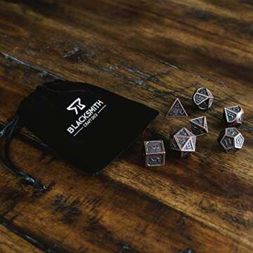 HEIMDALLR Metal DND Dice Set 7pcs - Indestructible Metal Dice Set w/Dice Bag; D&D Dice Set D&D (Dungeons and Dragons Dice Set) w/ D20 Dice - Blacksmith Craft Dice (Weathered Bronze)