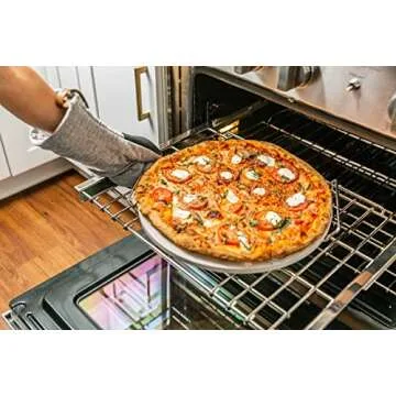 Cuzi Gourmet 4-Piece Large Pizza Stone Set - 13" Thermal Shock Resistant Cordierite Pizza Stone with Handle Rack, 19" Natural Bamboo Pizza Peel & Pizza Cutter - Large Baking Stone for Grill and Oven
