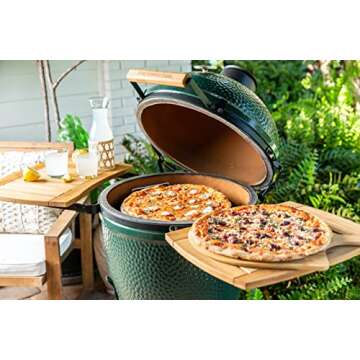 Cuzi Gourmet 4-Piece Large Pizza Stone Set - 13" Thermal Shock Resistant Cordierite Pizza Stone with Handle Rack, 19" Natural Bamboo Pizza Peel & Pizza Cutter - Large Baking Stone for Grill and Oven