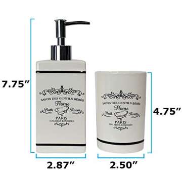 Blue Donuts 4 Piece Bathroom Accessories Set - Heavy Duty Ceramic Paris Bathroom Accessory Set Includes Hand Soap Dispenser, Toothbrush Holder, Soap Dish, Tumbler, Cream