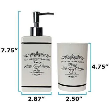 Blue Donuts 4 Piece Bathroom Accessories Set - Heavy Duty Ceramic Paris Bathroom Accessory Set Includes Hand Soap Dispenser, Toothbrush Holder, Soap Dish, Tumbler, Cream