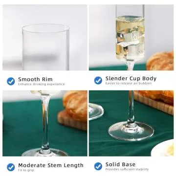 YIBEZ Champagne Flutes, Set of 4 Crystal Champagne Glasses, 7 OZ Cylinder Champagne Flutes Glass, Housewarming/Wedding Gifts