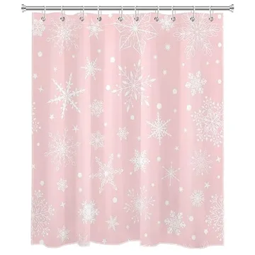 LB Pink Christmas Shower Curtain for Festive Bathrooms