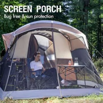 PORTAL 8 Person Family Camping Tent with Screen Porch, Weather Resistant Tunnel Tent with Rainfly, Large Family Tents for Outdoor Camping, Party
