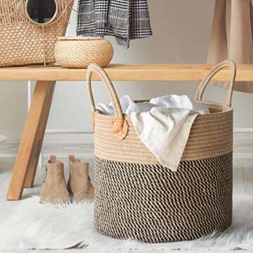CHICVITA Wicker Laundry Basket, Collapsible Basket With Handles, Storage Baskets for Decor, Rope Bas...
