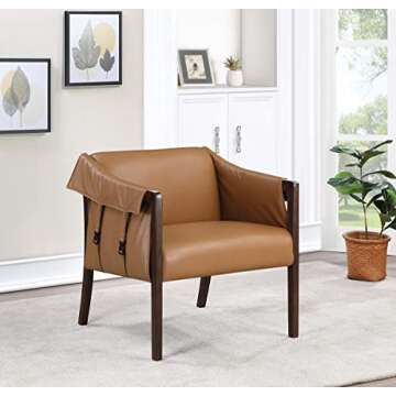 OSP Home Furnishings Parkfield Faux Leather Accent Chair with Sling Buckle Design and Solid Hardwood...