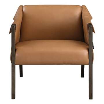OSP Home Furnishings Parkfield Faux Leather Accent Chair with Sling Buckle Design and Solid Hardwood Frame, Camel
