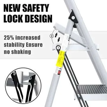 Step Ladder EFFIELER 2 Step Stool Ergonomic Folding Step Stool with Wide Anti-Slip Pedal 430 lbs Sturdy Step Stool for Adults Multi-Use for Household, Kitchen, Office (Matte White)