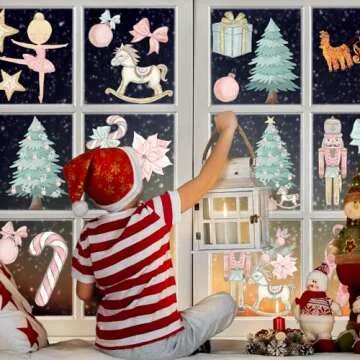 Festive Pink Christmas Window Clings - 9 Sheets of Cheerful Decor for Your Holiday Spaces!