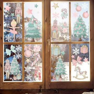 Pink Christmas Window Clings for Festive Holiday Decor