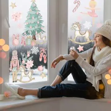 Pink Christmas Window Clings for Festive Holiday Decor