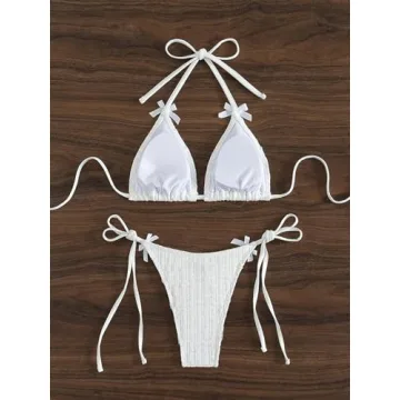 GORGLITTER Women's Lace Striped Bikini Set for Summer