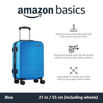 Amazon Basics 21-Inch Hardside Carry-On Luggage, Hardshell Suitcase With Wheels, Expandable For Up t...
