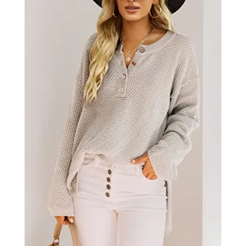 Oversized V Neck Knit Pullover Sweater for Women
