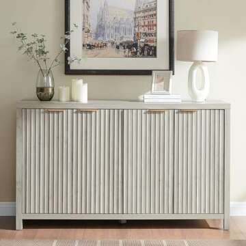 OAKHAM HOME Oxford Fluted Storage Cabinet Sideboard Large Buffet with Adjustable Shelves, Multifunct...