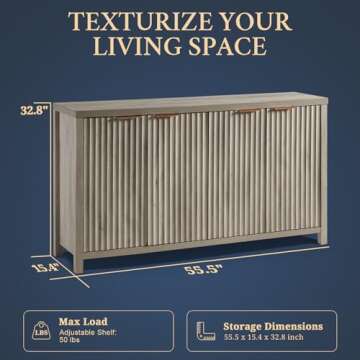 OAKHAM HOME Oxford Fluted Storage Cabinet Sideboard Large Buffet with Adjustable Shelves, Multifunctional Accent Cabinet Console Cabinet for Living Room