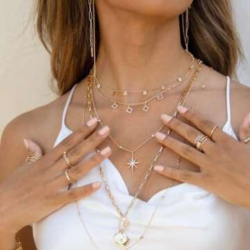 Ettika Long Necklaces for Women. Charmed For Sure Pendant Necklace. 18k Gold Plated Necklace. Trendy...