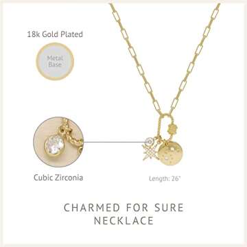 Ettika Long Necklaces for Women. Charmed For Sure Pendant Necklace. 18k Gold Plated Necklace. Trendy Jewelry, Birthday Gifts For Women