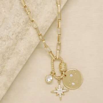 Ettika Long Necklaces for Women. Charmed For Sure Pendant Necklace. 18k Gold Plated Necklace. Trendy Jewelry, Birthday Gifts For Women